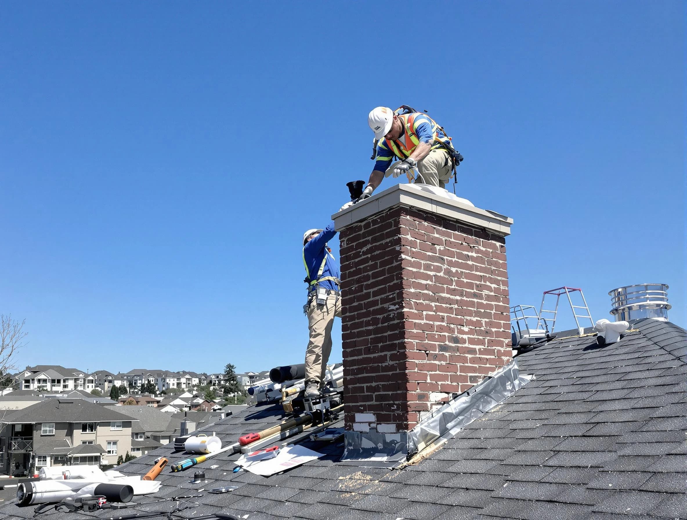 Lawrenceville Chimney Sweep repairing a chimney crown in Lawrenceville, GA