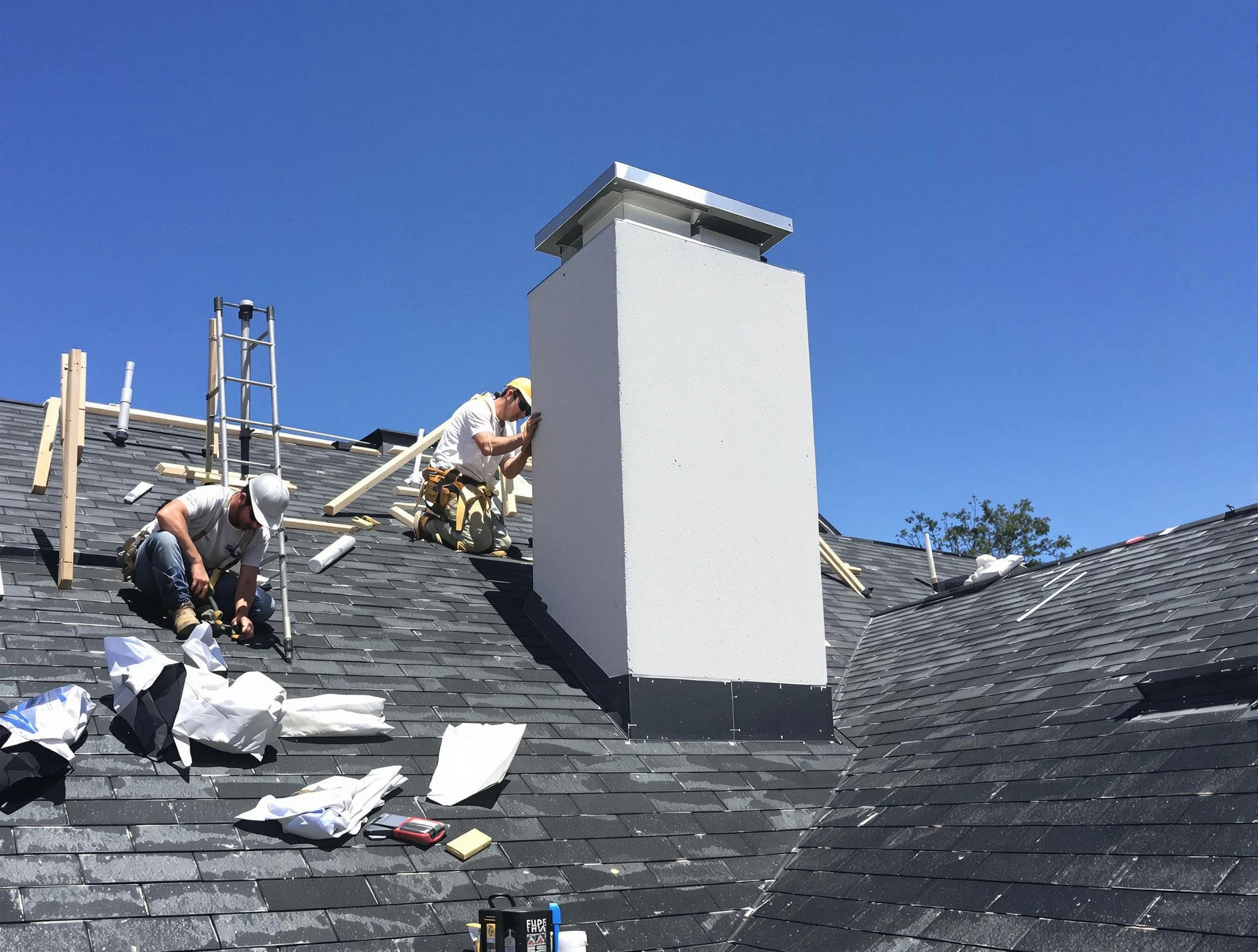 Lawrenceville Chimney Sweep crew installing a new chimney in Lawrenceville, GA