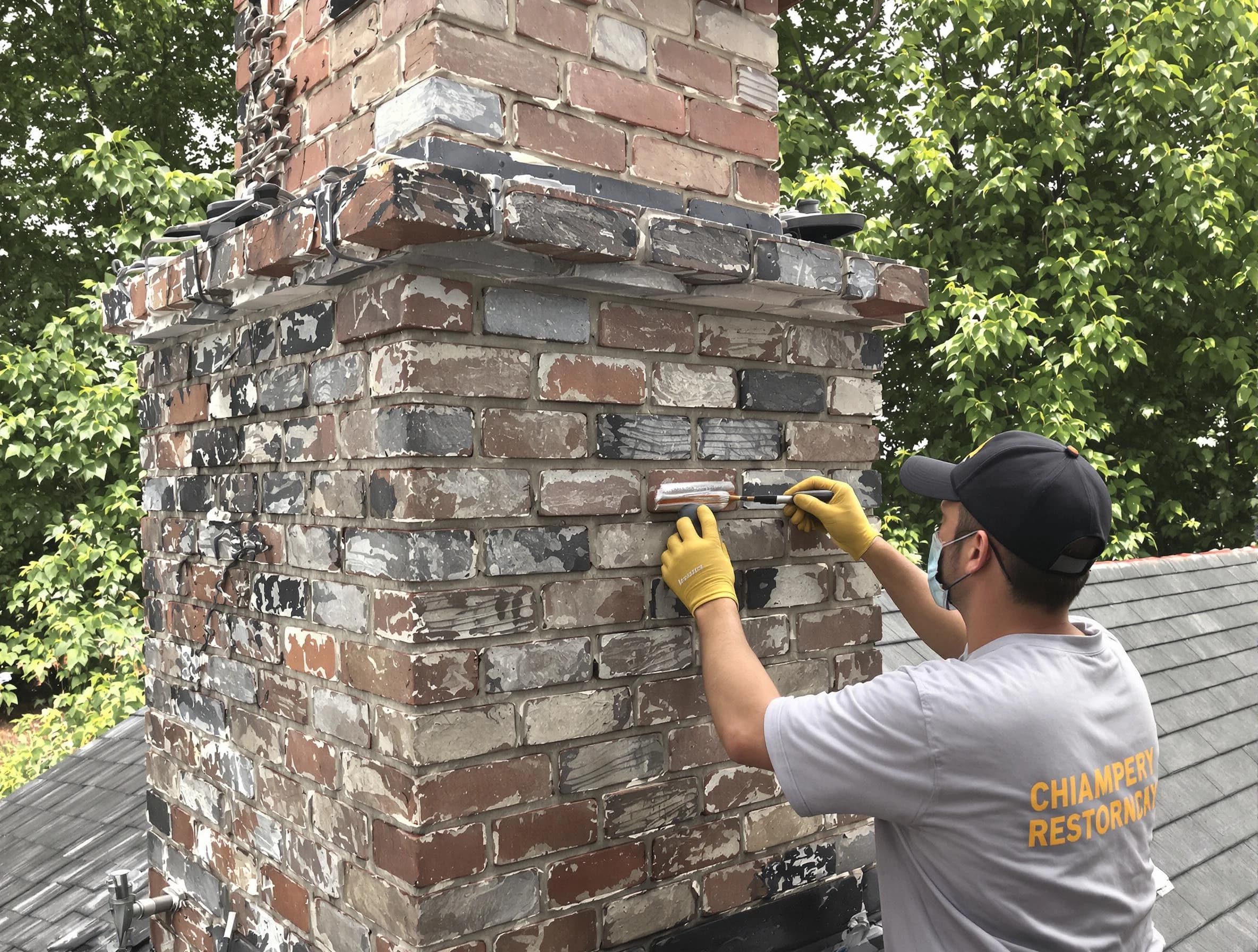In-progress chimney restoration by Lawrenceville Chimney Sweep in Lawrenceville, GA