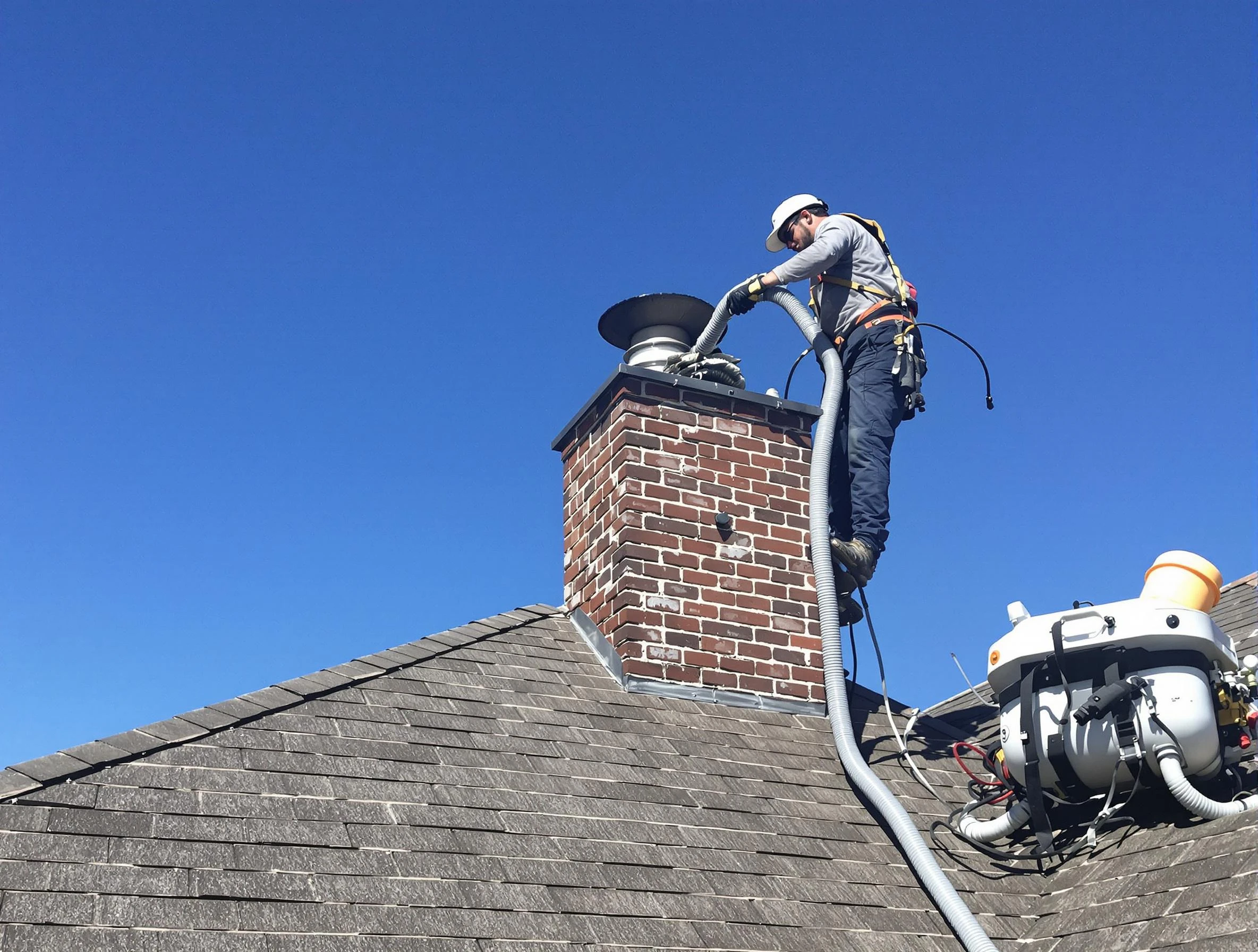 Dedicated Lawrenceville Chimney Sweep team member cleaning a chimney in Lawrenceville, GA