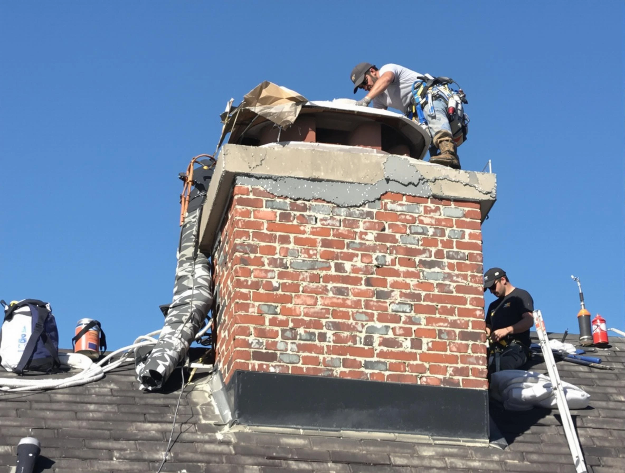 Lawrenceville Chimney Sweep installing a custom chimney crown in Lawrenceville, GA